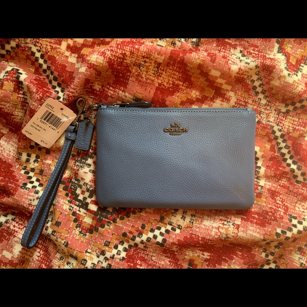 Stone Blue Coach Leather Wristlet NWT